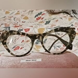 Miu Miu tortoiseshell cateye rhinestone eyeglasses with case